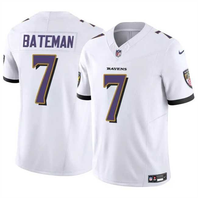 Men & Women & Youth Baltimore Ravens #7 Rashod Bateman White 2023 F.U.S.E Vapor Limited Jersey